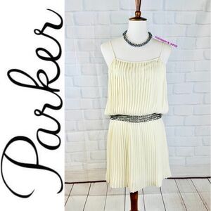 { Parker NY } : Embellished Shockwave Pleated Dress in Ivory